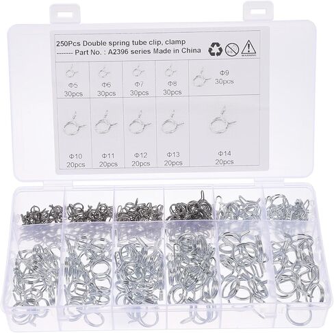 VALICLUD 250pcs Double Wire Spring Hose Clamps Clips for Fuel Line and Water Pipes, Industrial-grade Metal Hose Fitting Fasteners Kit for Plumbing and Automotive Applications in Saudi Arabia
