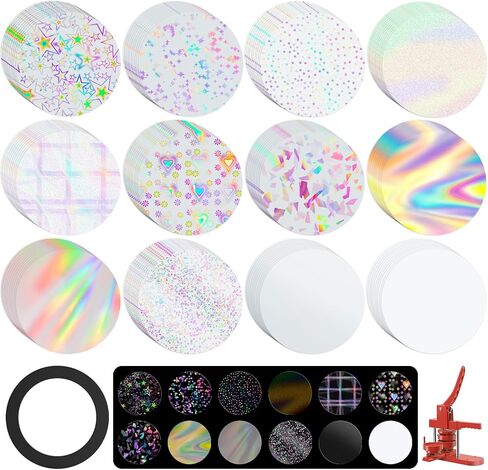 300 قطعة من طبقة حماية الشارة، لوازم صانع الأزرار، طبقة لامعة، مع حشية واحدة، 10 أنماط من طبقة لامعة ثلاثية الأبعاد، نمط واحد شفاف ونمط واحد من الورق الفارغ لآلة صنع الأزرار مقاس 2.25 بوصة 58 مم (300) in Kuwait