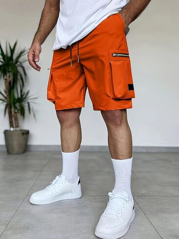 شورت كارجو عصري للرجال، صيفي فضفاض، متعدد الجيوب، حزام خصر مطاطي، بنطال كابري رياضي كاجوال in Saudi Arabia