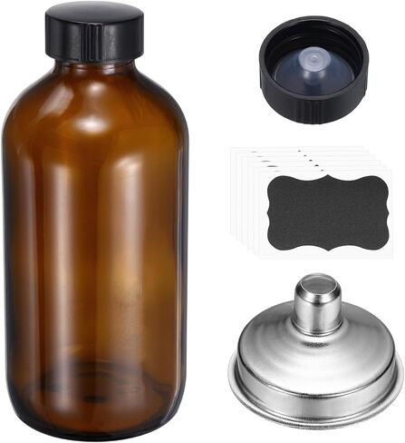 PATIKIL 3oz/60ml Round Glass Bottles with Leak-Proof Caps, Amber Sample Glass Bottle with Stickers Stainless Steel Funnel Replacement Cap for Homemade Essential Oil Perfume Extract in Saudi Arabia