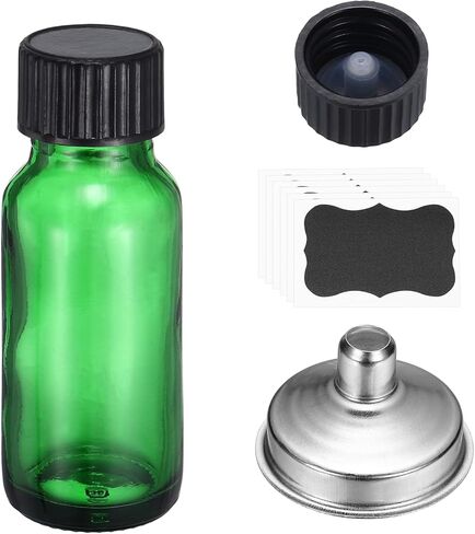 PATIKIL 3oz/60ml Round Glass Bottles with Leak-Proof Caps, Amber Sample Glass Bottle with Stickers Stainless Steel Funnel Replacement Cap for Homemade Essential Oil Perfume Extract in Saudi Arabia