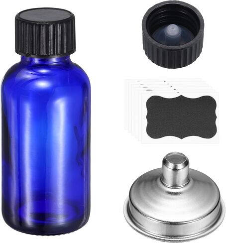 PATIKIL 3oz/60ml Round Glass Bottles with Leak-Proof Caps, Amber Sample Glass Bottle with Stickers Stainless Steel Funnel Replacement Cap for Homemade Essential Oil Perfume Extract in Saudi Arabia