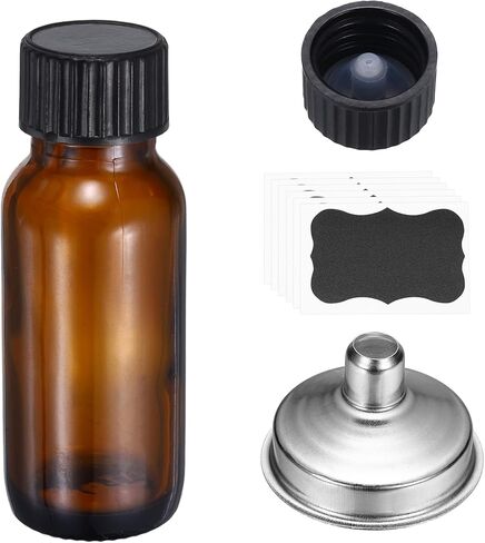 PATIKIL 3oz/60ml Round Glass Bottles with Leak-Proof Caps, Amber Sample Glass Bottle with Stickers Stainless Steel Funnel Replacement Cap for Homemade Essential Oil Perfume Extract in Saudi Arabia