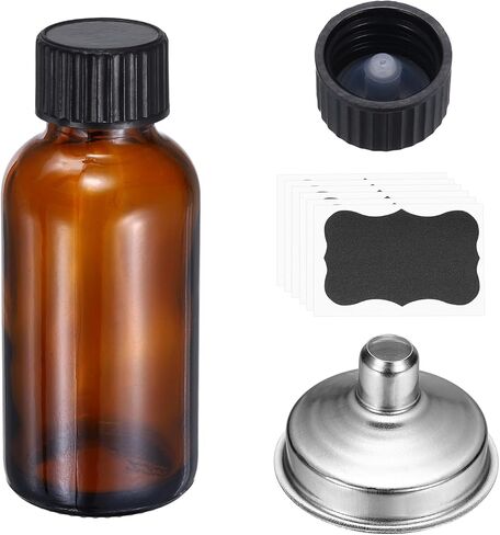 PATIKIL 3oz/60ml Round Glass Bottles with Leak-Proof Caps, Amber Sample Glass Bottle with Stickers Stainless Steel Funnel Replacement Cap for Homemade Essential Oil Perfume Extract in Saudi Arabia