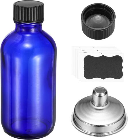 PATIKIL 3oz/60ml Round Glass Bottles with Leak-Proof Caps, Amber Sample Glass Bottle with Stickers Stainless Steel Funnel Replacement Cap for Homemade Essential Oil Perfume Extract in Saudi Arabia