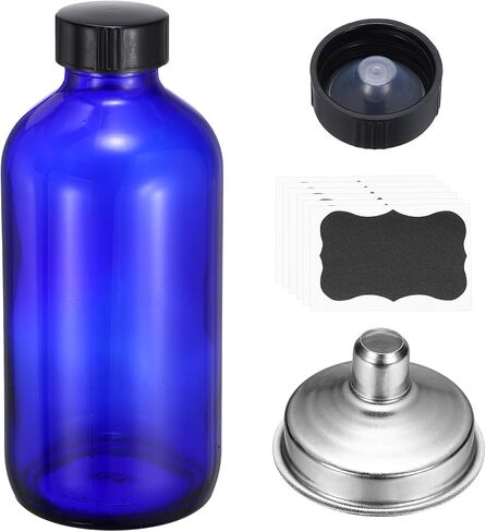 PATIKIL 3oz/60ml Round Glass Bottles with Leak-Proof Caps, Amber Sample Glass Bottle with Stickers Stainless Steel Funnel Replacement Cap for Homemade Essential Oil Perfume Extract in Saudi Arabia