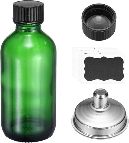 PATIKIL 3oz/60ml Round Glass Bottles with Leak-Proof Caps, Amber Sample Glass Bottle with Stickers Stainless Steel Funnel Replacement Cap for Homemade Essential Oil Perfume Extract in Saudi Arabia
