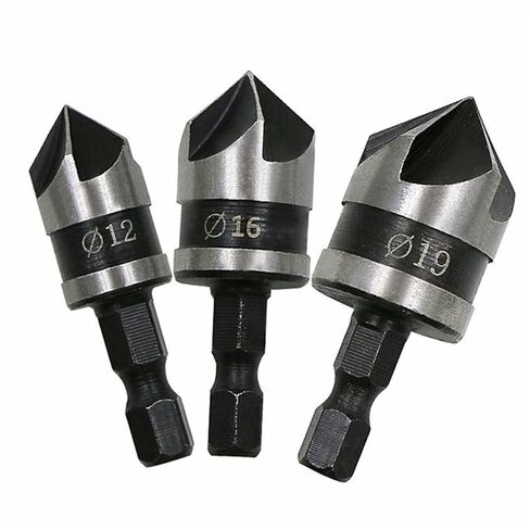 90 Degrees Chamfer Drill Bit Set 12/16/19mm 5 Flute Metal Woodworking Drill Bit Cutter Tools Hex Shank Countersink Drill Bit Set 1Pcs(12mm) in Saudi Arabia