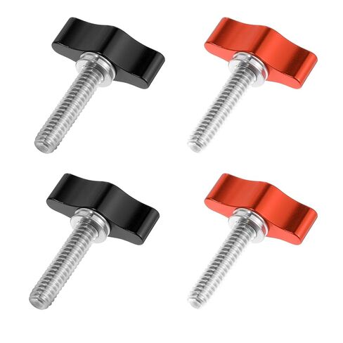 4 Pieces 1/4-20 x 1-1/4 Inch Thumb Screws Wing Knob Bolt Adjustable Tee Wing Aluminum Knob Stainless Steel Thread Thumb Screw for Outdoor Indoor Woodworking (Black & Red) in Saudi Arabia