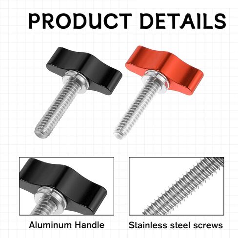 4 Pieces 1/4-20 x 1-1/4 Inch Thumb Screws Wing Knob Bolt Adjustable Tee Wing Aluminum Knob Stainless Steel Thread Thumb Screw for Outdoor Indoor Woodworking (Black & Red) in Saudi Arabia