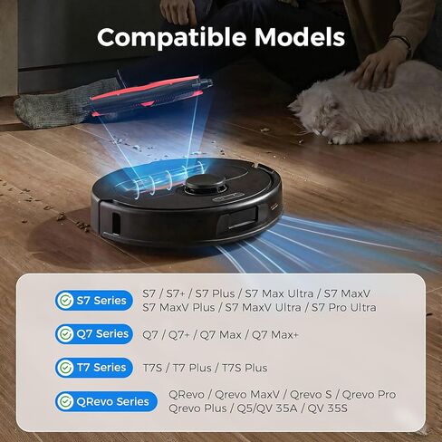 فرشاة TriCut لـ Roborock S7/S7 Plus/S7 MaxV/S7 MaxV Plus/S7 MaxV Ultra/S7 Pro Ultra/QV35A/QV35S/Q5/Qrevo Series/Q Revo/Qrevo Pro/Qrevo Plus/Q7 Series/T7S Series Robot Vacuum، فرشاة رئيسية لفك تشابك الشعر in Kuwait