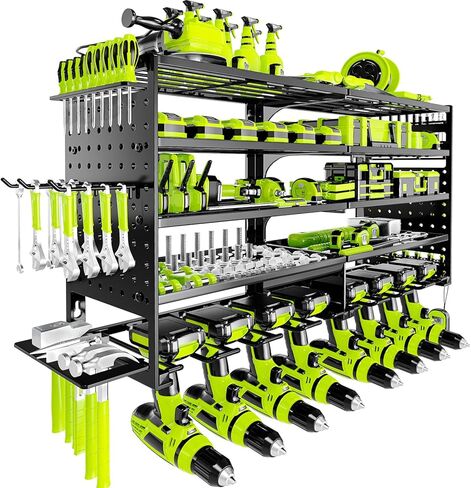 5 Layers Power Tool Organizer Wall Mount, Metal Cordless Tool Hanger Storage Rack Holder with 8 Drill Holders, Heavy Duty Garage Wall Tool Shelf for Workshop Tool Room Shed Pegboard (Black Red) in Saudi Arabia
