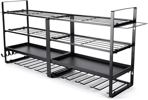 32" W Large Power Tool Organizer Wall Mount, 4 Tiers Heavy Duty Metal Garage Storage Racks, Drill Hanger Storage Rack with 8 Drills Holder, Utility Racks for Garage Workshop in Saudi Arabia
