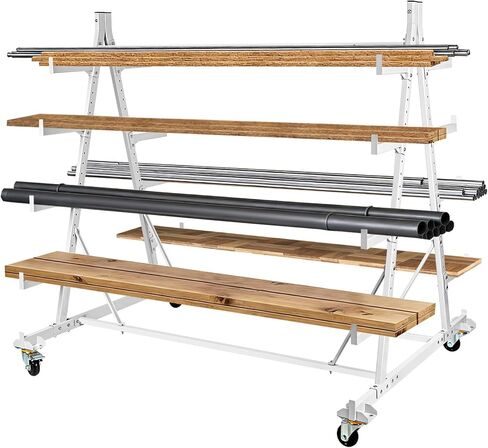Mobile Horizontal Storage Rack, 5-Tier Pipe Rack Cart 53" x 52" x 44", 2000 lbs Heavy Duty Long Parts Storage Rack, Lumber Cantilever Racking with Wheels for Garage, Workshop, Shed, Basement in Saudi Arabia