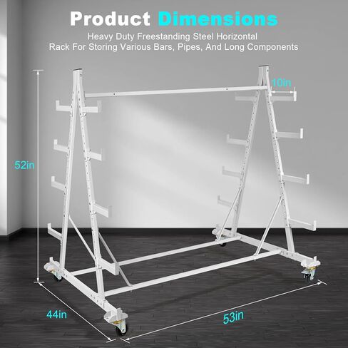 Mobile Horizontal Storage Rack, 5-Tier Pipe Rack Cart 53" x 52" x 44", 2000 lbs Heavy Duty Long Parts Storage Rack, Lumber Cantilever Racking with Wheels for Garage, Workshop, Shed, Basement in Saudi Arabia