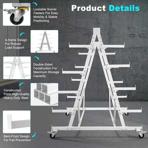 Mobile Horizontal Storage Rack, 5-Tier Pipe Rack Cart 53" x 52" x 44", 2000 lbs Heavy Duty Long Parts Storage Rack, Lumber Cantilever Racking with Wheels for Garage, Workshop, Shed, Basement in Saudi Arabia