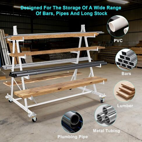 Mobile Horizontal Storage Rack, 5-Tier Pipe Rack Cart 53" x 52" x 44", 2000 lbs Heavy Duty Long Parts Storage Rack, Lumber Cantilever Racking with Wheels for Garage, Workshop, Shed, Basement in Saudi Arabia