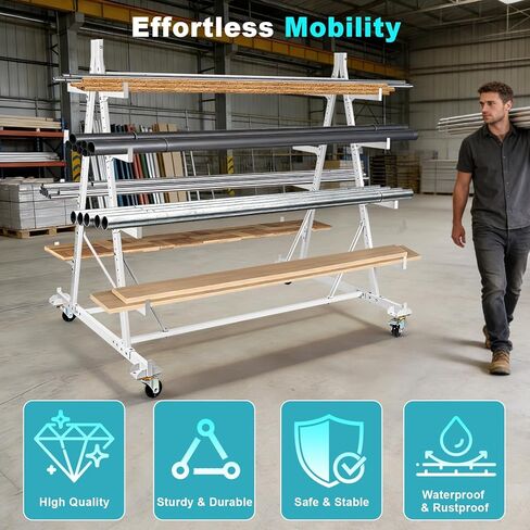 Mobile Horizontal Storage Rack, 5-Tier Pipe Rack Cart 53" x 52" x 44", 2000 lbs Heavy Duty Long Parts Storage Rack, Lumber Cantilever Racking with Wheels for Garage, Workshop, Shed, Basement in Saudi Arabia