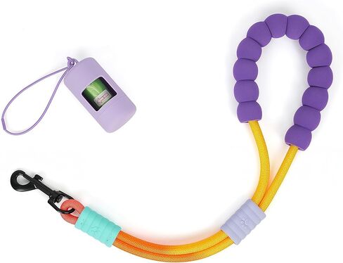 Short Dog Leash 18 Inch for Medium Large Dogs - with Poop Bag Dispenser, Ergonomic Padded Handle & Tangle-Free Swivel Clip for Training, Walking, Jogging (Purple-Green) in Saudi Arabia