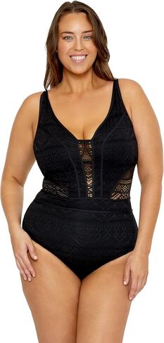 BECCA Women's Color Play Plus Size Crochet Tummy Control One Piece Swimsuit, Adjustable, Tie Back, Bathing Suits for Women in Saudi Arabia
