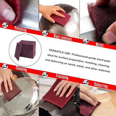 وسادات اليد الاحترافية للأغراض العامة من HYDRO MASTER، وسادات صنفرة كستنائية، وسادات تنظيف كاشطة شديدة التحمل، عبوة من 20 قطعة in Kuwait