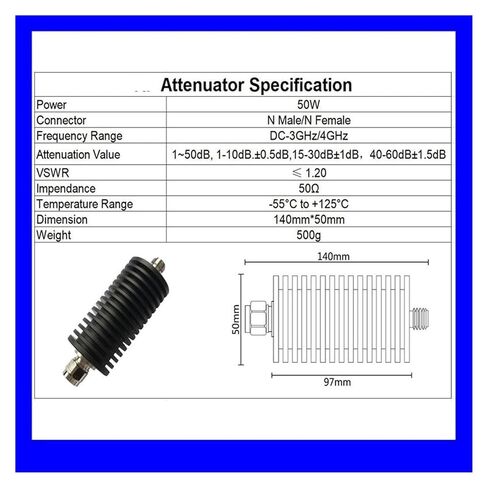 50W N-Type Male to Female attenuator, Suitable for DC -3GHz/4GHz coaxial Cable, 50 ohm impedance(1db,4G) in Saudi Arabia