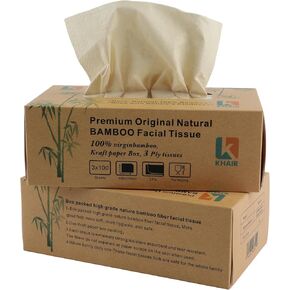 KHAIR Premium Original Natural Bamboo Facial Tissue – Soft, Strong & Eco-Friendly, 2 Pack, 3 ply Tissues, 200 Tissues, 600 Sheets For All type Skin in Kuwait