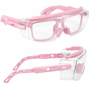 UNCO- Safety Goggles Over Glasses with Clear Wraparound Lens, Pink Arms, Safety Glasses Over Eyeglasses in Kuwait
