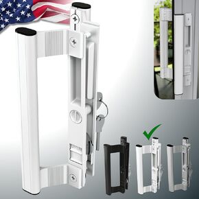 مجموعة مقابض الأبواب الزجاجية المنزلقة بمقابض داخلية وخارجية، مقاس 6-5/8 بوصة، تناسب الأبواب السميكة من 1 بوصة إلى 1-1/8 بوصة. (مقبض أبيض مستقيم بجانبين، مقبض أنبوب مستقيم مع مفتاح) in Kuwait