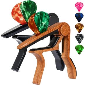 Guitar Capo for Acoustic and Electric Guitars 6-String Acoustic & Electric Guitar Capo(with Pick Holder and 5 Picks),Ukulele,Mandolin,Banjo,Guitar Accessories (Wood+Black) in Kuwait