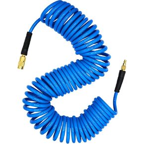 Polyurethane Recoil Air Hose, 3/8" Inner Diameter, 50' Long, Blue, with Bend Restrictor, 1/4" Industrial Quick Coupler and Plug in Saudi Arabia
