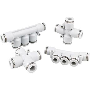Pneumatic Trachea Straight Through Quick Plugs Five Way Connector PK White Four-way PZA4/6/8/10/12 Plastic 1Pcs(五通变径PKG8-6(White)) in Kuwait