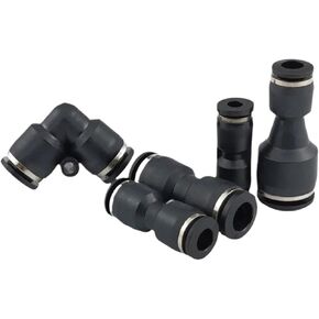 Black Pneumatic Air Hose Connector With Right Angle Variable Diameter Straight Through Quick Plugs PV/PG/PU4/6/8/10/12 1Pcs(直通PU12(Black)) in Kuwait
