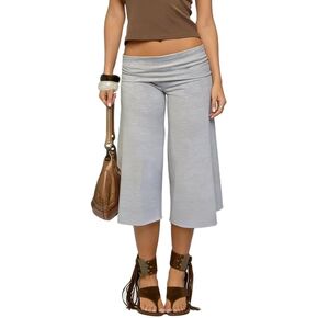 Juakoso Women Fold Over Capri Pants Low Rise Wide Leg Gaucho Pants Summer Casual Cropped Yoga Culottes Pajama Bottoms in Saudi Arabia