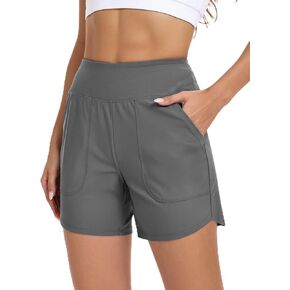 شورت نسائي للسباحة برباط عالي الخصر للتحكم في البطن، جزء سفلي للسباحة سريع الجفاف مع بطانات جيوب in Kuwait