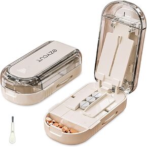 مقسم حبوب منع الحمل من ONTERATE للحبوب الصغيرة والكبيرة، مقسم حبوب قابل للتعديل مع شفرة أمان مخفية من الفولاذ المقاوم للصدأ، قاطع فيتامين للسفر إلى 1/2 (كريمي) in Kuwait