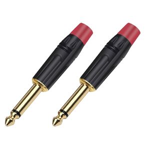 2 قطعة 6.35 مللي متر مقابس 6.3 مللي متر أحادية ذكر موصل قابس النحاس 1/4 بوصة ميكروفون موصل قابس (1xBlack 1xRed) in Kuwait