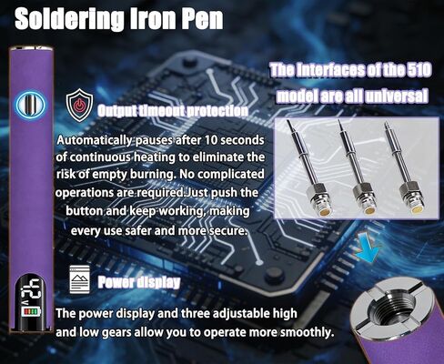 مكواة لحام لاسلكية احترافية ببطارية 510 خيط مع شاشة LED وتحكم دقيق في درجة الحرارة USB-Cقلم لحام بنفسجي كهربائي قابل لإعادة الشحن بقدرة 650 مللي أمبير في الساعة، عمل دقيق/إصلاح الأجهزة، تعديل 3 سرعات in Kuwait