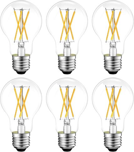 GvvooHome Dimmable E26 LED Bulb 6W, 60 watt Equivalent, Vintage LED Edison Bulbs 2700K Soft White, A19 Clear Glass LED Light Bulb for Ceiling Fan, 90+CRI, 600LM, 6 Pack in Saudi Arabia