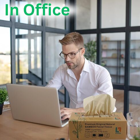 KHAIR Premium Original Natural Bamboo Facial Tissue – Soft, Strong & Eco-Friendly, 2 Pack, 3 ply Tissues, 200 Tissues, 600 Sheets For All type Skin in Kuwait