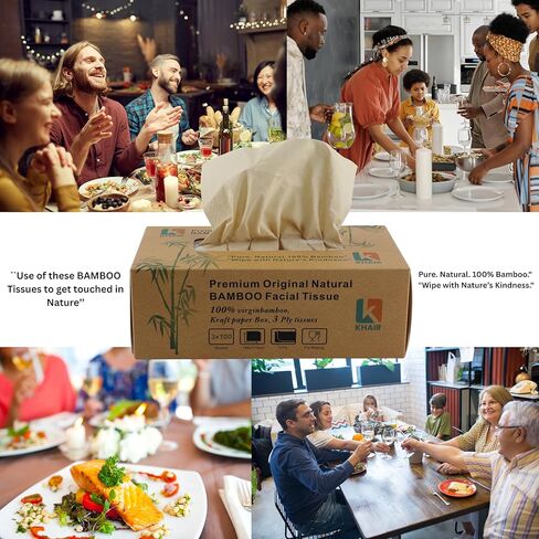 KHAIR Premium Original Natural Bamboo Facial Tissue – Soft, Strong & Eco-Friendly, 2 Pack, 3 ply Tissues, 200 Tissues, 600 Sheets For All type Skin in Kuwait