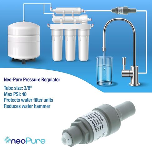 صمام منظم ضغط أنبوب OD مقاس 3/8 بوصة من Neo-Pure، تحكم في تدفق المياه 40 رطل لكل بوصة مربعة لأنظمة RO، RV، الترشيح البحري، يقلل من مطرقة المياه (عدد واحد) in Kuwait