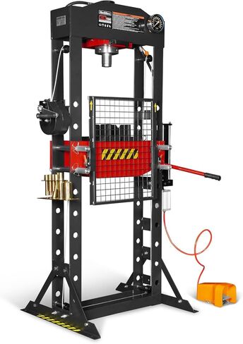 مكبس متجر هوائي/هيدروليكي بإطار على شكل حرف H من MechMaxx 30 طن مع ونش يدوي ومجموعة دبوس ضغط، إطار فولاذي ملحوم بالكامل، حارس أمان، تحكم في دواسة القدم، HSP30 in Kuwait