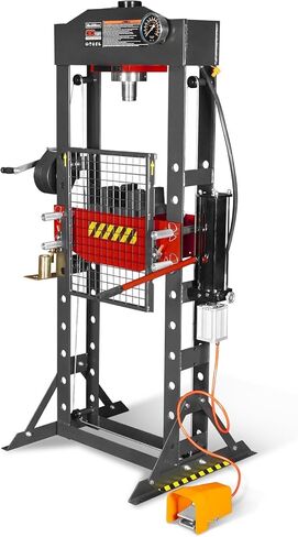 مكبس متجر هوائي/هيدروليكي بإطار على شكل حرف H من MechMaxx 30 طن مع ونش يدوي ومجموعة دبوس ضغط، إطار فولاذي ملحوم بالكامل، حارس أمان، تحكم في دواسة القدم، HSP30 in Kuwait