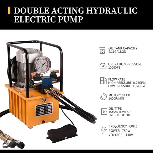 مضخة هيدروليكية تعمل بالكهرباء 750 وات وحدة طاقة هيدروليكية 110 فولت، سرعتان 10000 رطل لكل بوصة مربعة 8.4 لتر صمام الملف اللولبي مزدوج التمثيل للثقب والانحناء والرافعات المزدوجة التمثيل 8 لتر/2.1 جالون in Kuwait