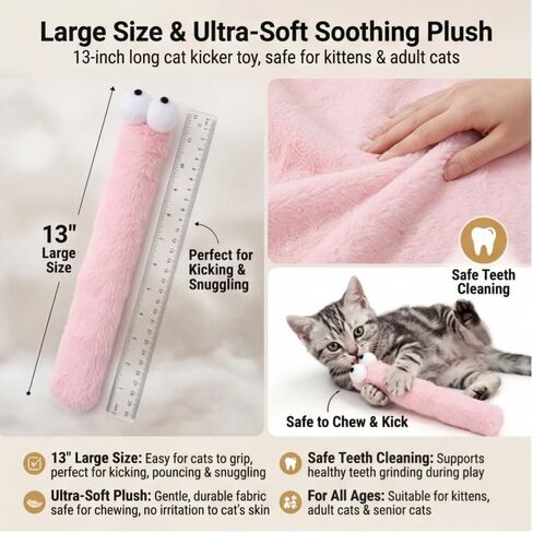 لعبة 2BB Cat Kicker مع النعناع البري للقطط الداخلية - 3 عبوات من لعبة عصا الركل الناعمة من القطيفة للركل والعض والمصارعة - ألعاب النعناع البري التفاعلية 12.5 بوصة لتقليل الملل وتعزيز التمرين in Kuwait