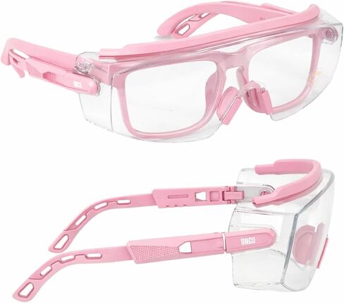 UNCO- Safety Goggles Over Glasses with Clear Wraparound Lens, Pink Arms, Safety Glasses Over Eyeglasses in Kuwait