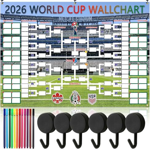 qiyeyeye 83x59 Inch World Cup Schedule 2026 Poster Soccer Party Decor Wallchart Trophy Showcase Backdrop Banner for International Office Bar and Fan Gift in Saudi Arabia