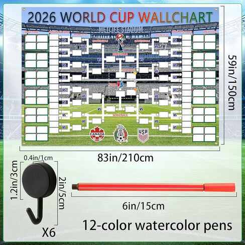 qiyeyeye 83x59 Inch World Cup Schedule 2026 Poster Soccer Party Decor Wallchart Trophy Showcase Backdrop Banner for International Office Bar and Fan Gift in Saudi Arabia