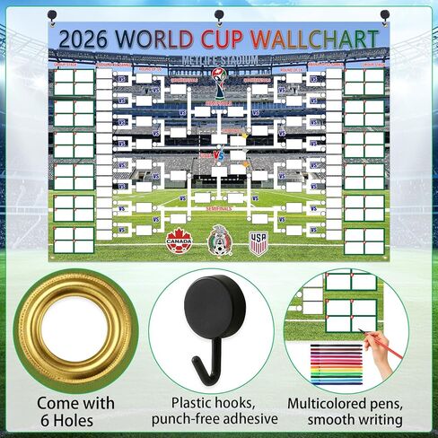 qiyeyeye 83x59 Inch World Cup Schedule 2026 Poster Soccer Party Decor Wallchart Trophy Showcase Backdrop Banner for International Office Bar and Fan Gift in Saudi Arabia